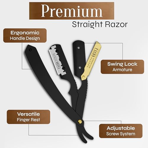 Facón Straight Razors for Men - Professional Barber Straight Edge Razor Kit with 100 Blades, Classic Stainless Steel Barbero Shaver for a Smooth & Precise Shave, Premium Barber Razor for Men\'s Shaving