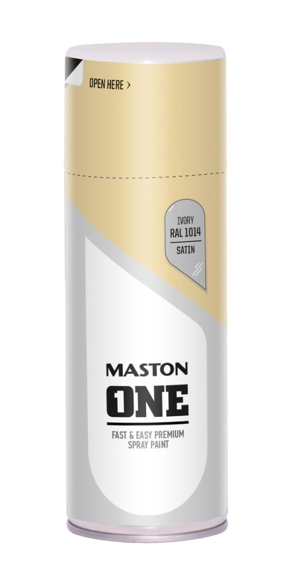 Maston One Satin Spray Paint - Ivory - 15cm Spray Distance - Fast Drying Acrylic Paint