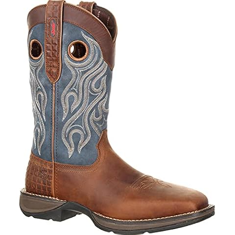 Durango Men's Rebel Steel Toe Western Boot, Dark Brown/Blue Denim Cover