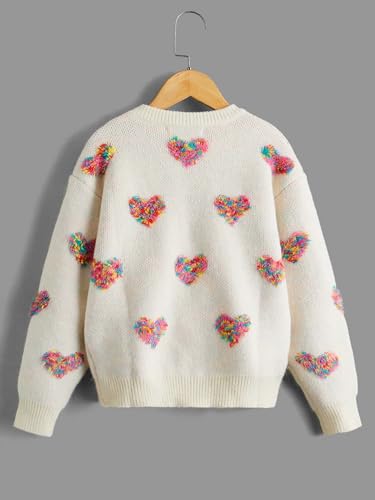 Floerns Girls Casual Heart Patched Cute Crewneck Long Sleeve Pullover Sweater Jumper Tops2