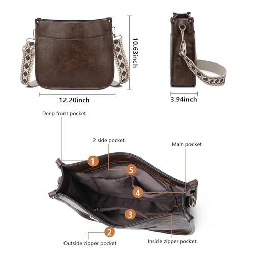 Image of AUYOCO Vegan Leather Crossbody Bags for Women, Crossbody Purse with Guitar Strap Zipped Pockets Handbag Shoulder Bag