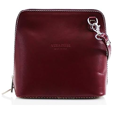 Elegant FashiGenuine Italian Leather Vera Pelle Mini Cross Body Bag or Shoulder Bag with Long Shoulder Strapons Italian Ladies Small Leather Handbag Cross Body with Shoulder Strap (Burgundy) Cover