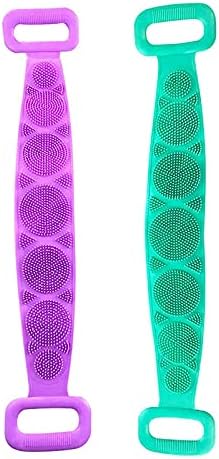 Pack Of 2 Silicone Back Scrubber Bath Belt Double-Sided Massage Body Wash Brush Shower Exfoliating Belt Removes Bath Towel, Cleaning Tools for men and women - Multicolor (Pack of 2)