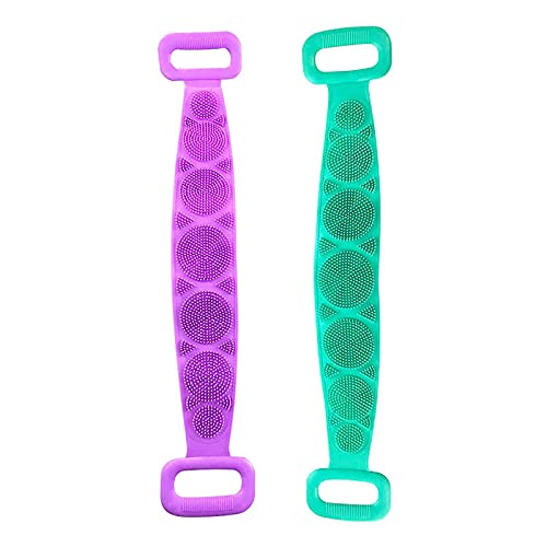 Pack Of 2 Silicone Back Scrubber Bath Belt Double-Sided Massage Body Wash Brush Shower Exfoliating Belt Removes Bath Towel, Cleaning Tools for men and women - Multicolor (Pack of 2)