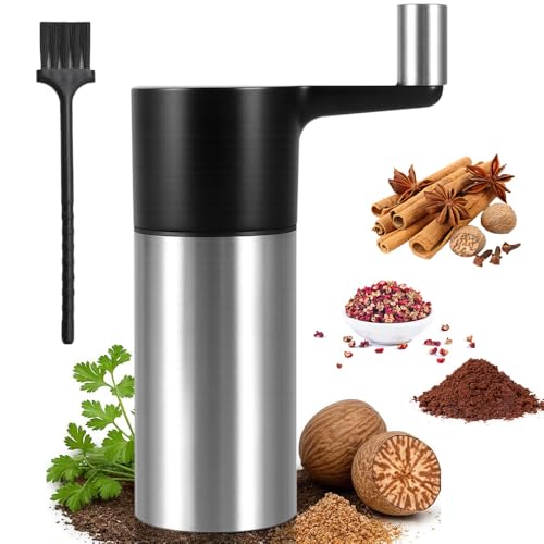 BIZOI Moulin à Noix de Muscade en Acier Inoxydable, Moulin à Noix de Muscade avec Récipient de Conservation, moulin à noix de Muscade avec Manivelle Rangement pour 3 Noix pour Cuisine, Restaurant