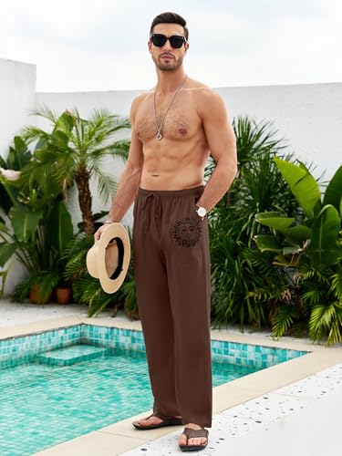Litthing Pantaloni Lino Uomo Pantalonis da Jogging in Cotone Estivi Casual Tasche Pants Larghi Coulisse Pant Comodi e Leggeri Mare
