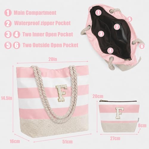 Image of Vavabox Initial Beach Tote Bag for Women, Water-resistant Travel Beach Bag Pool Bag Set, Birthday Gifts for Women Mom