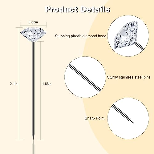 100pcs 2.1 Inches Bouquet and Corsage Pins, Diamond Pins for Flowers with Rhinestones Crystal Head, Elegant Floral Boutonniere Pin for Wedding, DIY Craft, Bridal Bouquet