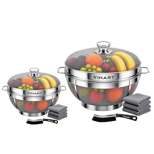 Image of VINART Stainless Steel Fruit Basket with Lid | Fruit & Vegetable Storage Basket for Kitchen & Dining Table (Small + Large)