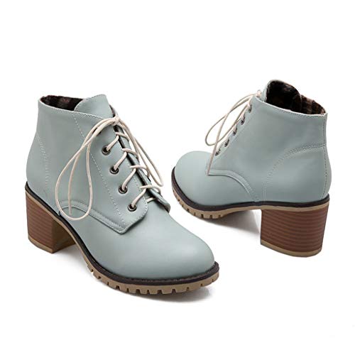 MIOKE Women's Round Toe Lace Up Dressy Ankle Boots Vintage Platform Chunky Heel Dressy Oxford Short Booties2