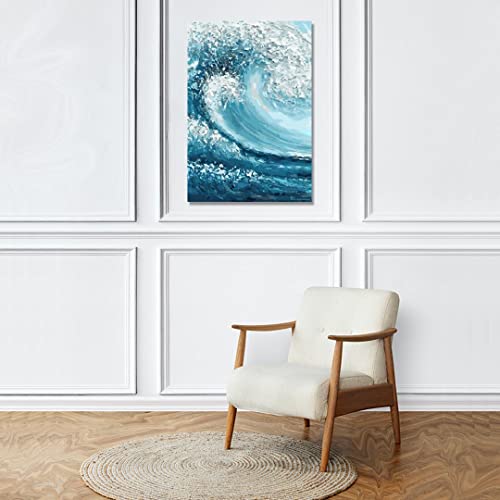 Image of RANGOLI 100% Cotton Stretched Canvas Painting 400 GSM, Framed Ocean Wave Canvas Abstract Wall Art for Living Room, 3D Paintings for Wall Decor (24 x 36 Inch With Frame)