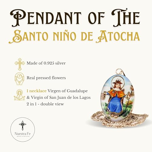 Nuestra Fe Saints necklace for women made with real pressed flowers 0.925 silver - Virgen de guadalupe necklace - Angel necklaces2