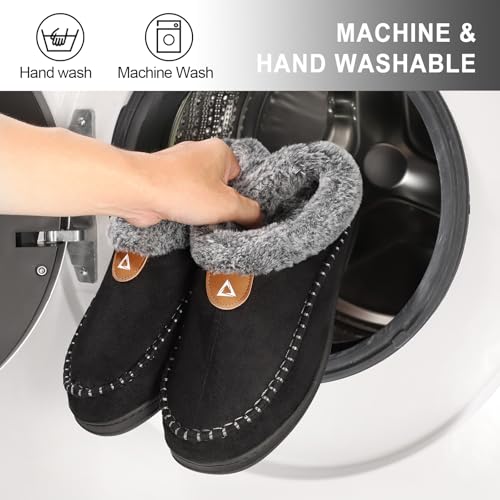 Image of ATHMILE Slippers for Men Warm Moccasin Memory Foam House Shoes Indoor | Outdoor Fuzzy Plush Fluffy Lined Clog Wide Slip-on Loafer for Home Bedroom Dad Gifts