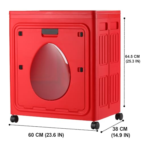 Image of Story@Home Organiser Storage Box with Wheels - 160L | Foldable Storage Box for Clothes Large Quilt Organizer Transparent Window, Front Flap & Top Lid | Seasonal Storage for Blankets & Sweaters - Red