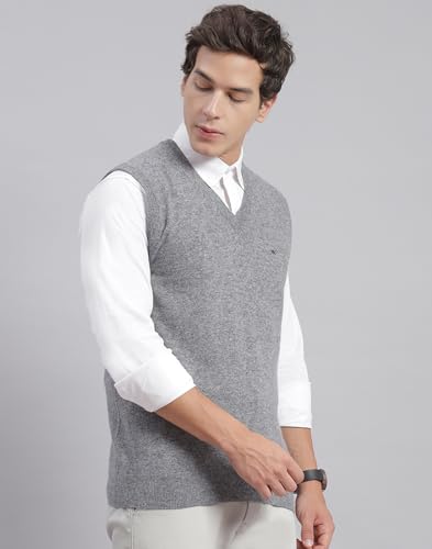 Image of Monte Carlo Off White Solid V Neck Sweater | Warm Woolen Pullover for Men | Soft Comfortable Knitted Winter Wear Sweater for Men's