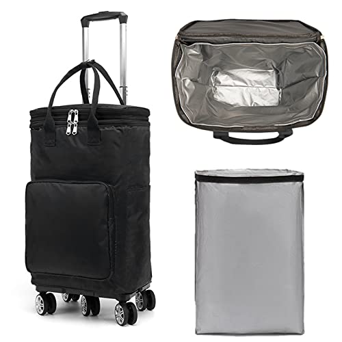 Bolsa térmica suave con ruedas, expandible, doble cubierta, grande, aislante, plegable, a prueba de fugas, portátil, para camping, picnic, playa, viajes (negro)