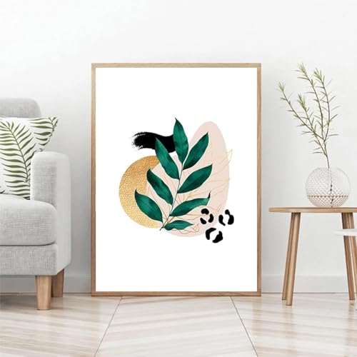 Plante tropicale dorée en 3 toiles abstraites de 50x70cm - 4