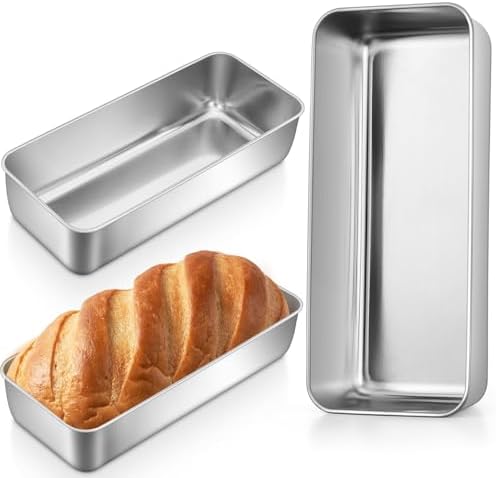 P&P CHEF Loaf Pans for Baking Bread, 12 x 5 Inch Large Stainless Steel Bread Loaf Pan Tins for Homemade Meatloaf Cake Brownies, Healthy & Sturdy, Oven & Dishwasher Safe, 3Pcs