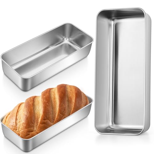 P&P CHEF Loaf Pans for Baking Bread, 12 x 5 Inch Large Stainless Steel Bread Loaf Pan Tins for Homemade Meatloaf Cake Brownies, Healthy & Sturdy, Oven & Dishwasher Safe, 3Pcs