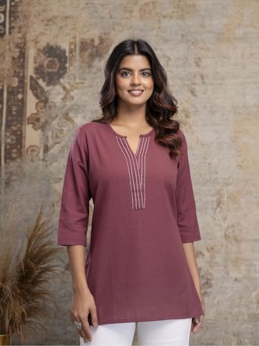 Image of Elegant Short Kurti for Women - 3 /4 Sleeves | Round Neck | (S to XXL)
