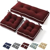 CEAWTUMY Heavy Duty Outdoor Wicker Chair Cushions 3 Pieces Set with Piping, Waterproof & UV Protected Thickened Patio Wicker Furniture Chair Cushion, 1 Loveseat and 2 U-Shape Wickers Cushions, Red
