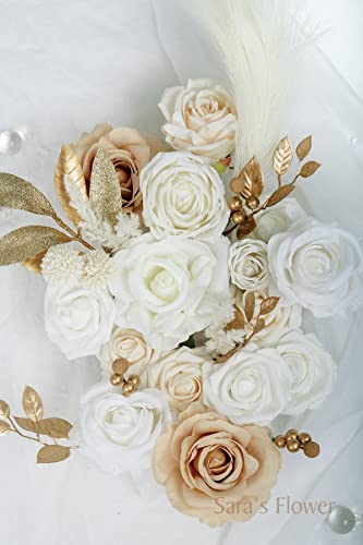 Sara's Flower White & Beige Artificial Flower Silk Rose For Diy Wedding Bouquets Combo Centerpieces Arrangements Party Bridal Baby Shower Home Decorations #TOP7