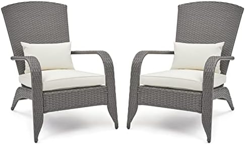 Mondeer2x Adirondack Chair, Armchairs, PE Rattan Wicker Frog Chair Sun Loungers Cushion for & Recliner Seat, Garden Furniture Sets Lawn, Backyard, Pool, Grey