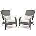 Mondeer 2X Chaise Adirondack, Salon de Jardin 2 Fauteuils en Rotin PE, Fauteuil Relax Jardin Plein Air avec Dossier Haut et Accoudoirs, Chaises de Loisirs avec Coussins pour Patio, Gris Brun