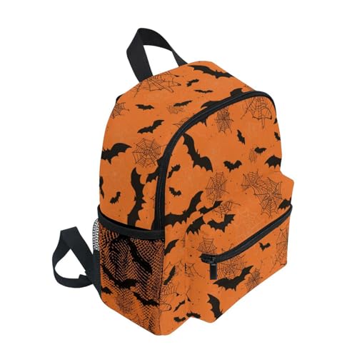 Bats Orange Preschool Backpack Spider Web School Backpack Daycare Bookbag for Kids 3-82