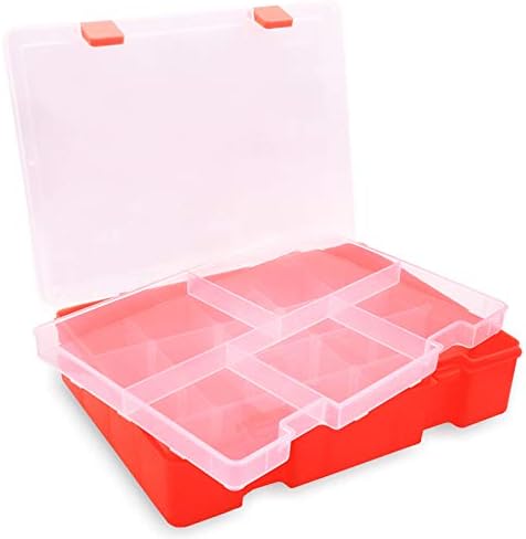 UHOUSE Plastic Creative Options Storage Containers with Adjustable Dividers,Plastic Storage Box with 18 Removable Grids,Jewelry Organizer Compartments for Cosmetics Craft, Toy, Fuse Beads, Washi Tapes