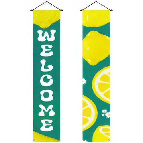 Image of BlissYard 2pcs Welcome Summer Door Banner Lemon Porch Banners Sign Sweet Daisy Summer Sunshine Front Door Hanging Decor Banner for Seasonal Home Hawaii Tropical Party Outdoor Decorations