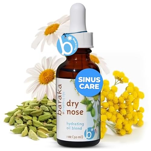 Baraka Dry Nose Nasal Oil – Organic Essential Oils (Cardamom, Everlast, German & Roman Chamomile) in Sesame Oil Base – Hydrating Nose Moisturizer for Dry Sinuses – 1 Pack (1 oz Dropper Bottle)