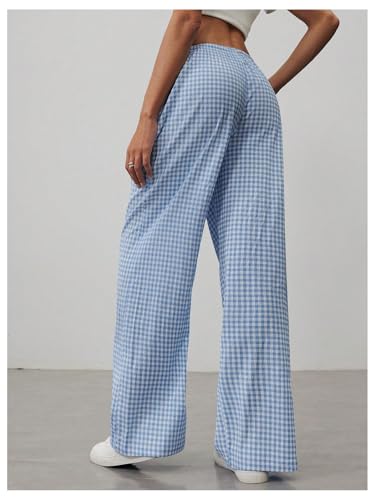 MakeMeChic Women's Y2k Gingham Plaid Wide Leg Pants Elastic Waist Drawstring Trousers2