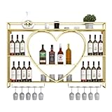 XPLKQXE Estantes Flotantes Colgantes para Licores De Bar con Soporte para Copas, Botellero Metálico De Pared para Botellas De Vino, Exhibidor De Botellas De Licor(Gold,100x15x80cm/39.4x5.9x31.5in)