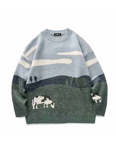 Vamtac Mens Oversized Sweater Vintage Graphic Pullover Crewneck Knit Jumper Y2K Unisex Streetwear 2025 Fall Tops