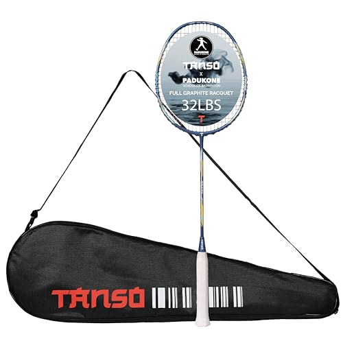 Image of TANSO Wraith Strung Badminton Racket (32 Lbs Tension, Recommended by Padukone School of Badminton, 77 Grams Ultra Light Weight Full Carbon Fiber with Premium Strings and Full Racquet Cover)
