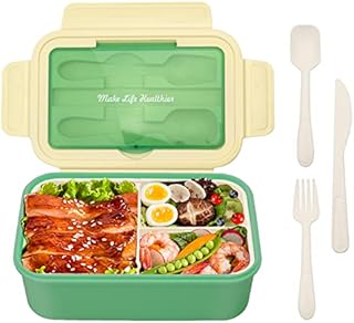 BIBURY Bento Box, 1400ml Leakproof Lunch Box for Adults and Kids, Food Container with 3 Compartments and Cutlery, Dishwasher/FDA Approved/BPA Free Meal Prep Containers Sandwich Box