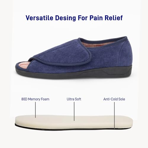 Image of Open Toe Diabetic Slippers for Men Extra Wide Width, Memory Foam Open Toe House Shoes Non Slip - For Seniors Arthritis Swollen Feet