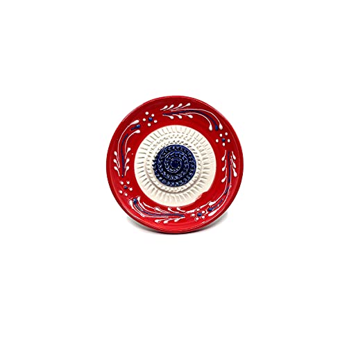 Kaladia - Keramik Reibeteller/Keramikhobel - ideal für Ingwer Parmesan etc. - Motiv: Rot/Weiß/Blau - Durchmesser: 12 cm - handgemacht & handbemalt - Made in Spain