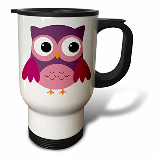 3dRose Cute Purple Owl Stainless Steel Travel Mug, 14-Ounce