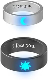 Promise Rings for Couples Sun and Moon I Love You Matching Wedding Bands for him and her Stainless Steel Comfort Fit with Gift (Sun and Moon, Men 9 &Women8)