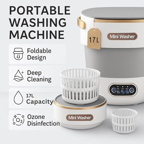 Mini lave-linge 15L portable compact gris doté de 3 programmes de lavage