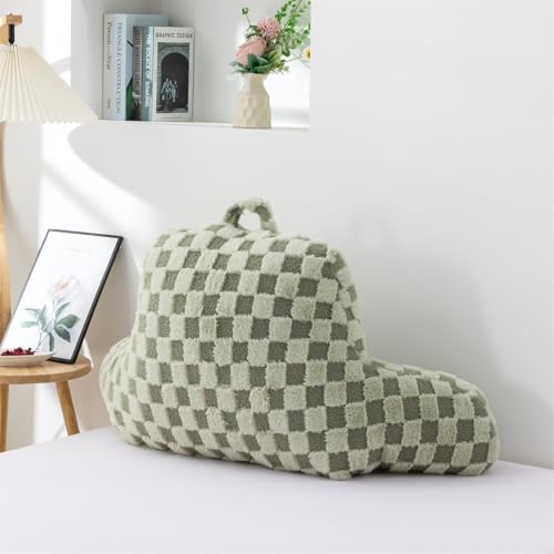 Image of Aimuan Reading Pillow Checkered Bed Rest Wedge Backrest Checkerboard Pillow with Arms Back Support for Sitting Up in Bed Cushion Incline Rest Sleeping Snoring Pillow, Light Green