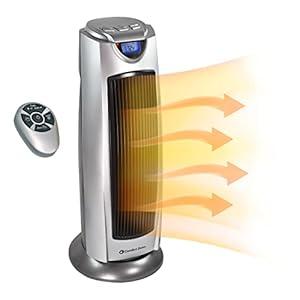 Comfort Zone Electric Oscillating Ceramic Tower Space Heater, Remote, Backlit Digital Thermostat & Temperature Display, Timer, & Overheat Sensor, Ideal for Home, Bedroom, & Office, 1,500W, CZ499R