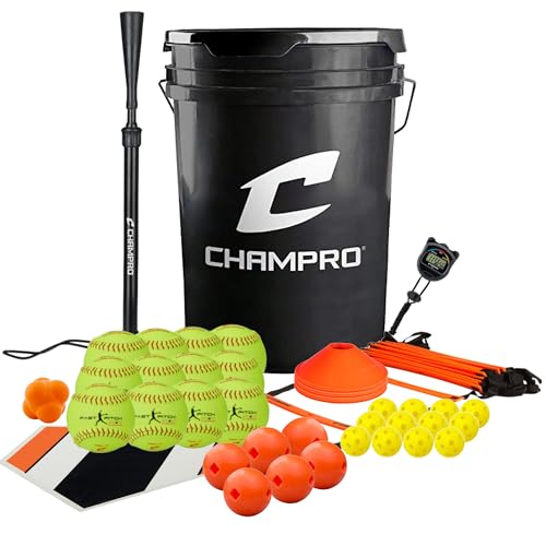 Champro Fastpitch Masters Complete Softball Training Bucket | All-in-One Home Practice System for Hitting Pitching Fielding & Speed/Agility | Camp-Grade Equipment Used at Fastpitch Masters Camps