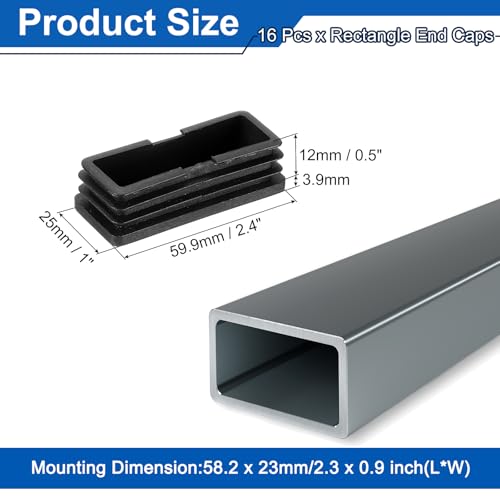 Image of uxcell 16 Pcs Rectangle Tubing End Caps 2 3 /8 x 1 Inch Plastic Hole Plugs Insert End Cap for Metal Tubing Post Chair Leg Table Bookshelves Furniture, Black