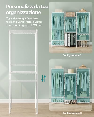 SONGMICS Armadio, Guardaroba in Metallo con Ripiani Regolabili, Barre Appendiabiti e Ganci, Stand Appendiabiti Resistente, Separabile, Bianco Nuvola LGR431W01 - Immagine 5