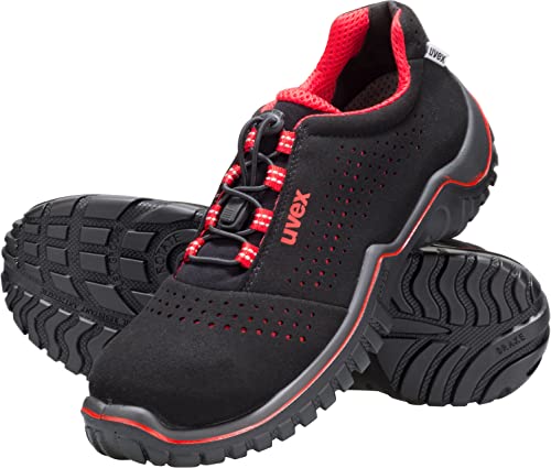 Uvex Motion Style Halbschuh, Sicherheitsschuhe S1 SRC, Arbeitsschuhe für Herren, Schwarz/Rot, Größe 43