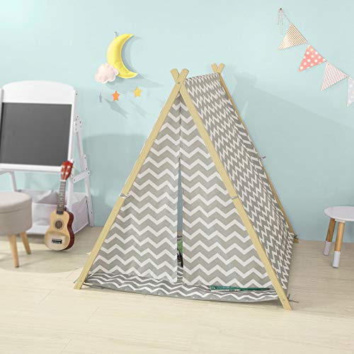 SoBuy OSS02-HG Speeltent Tipi Tent voor Kinderen Kindertent met 2 Deuren en een Raamspeelhuis lichtgrijs - Afbeelding 6
