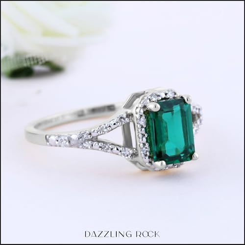 Dazzlingrock Collection 7x5mm Emerald Cut Lab Created Emerald & Round White Diamond Halo Split Shank Engagement Ring for Women in Solid Gold3